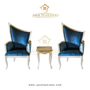 Blue Velvet Armchair Anthony with Table