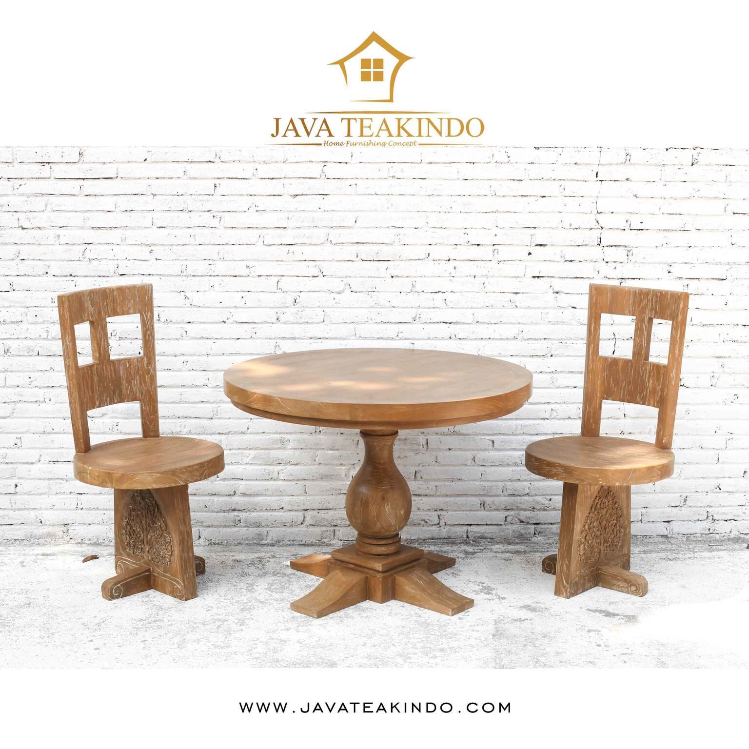 Traditional Teak Wood Dining Table Set Amber