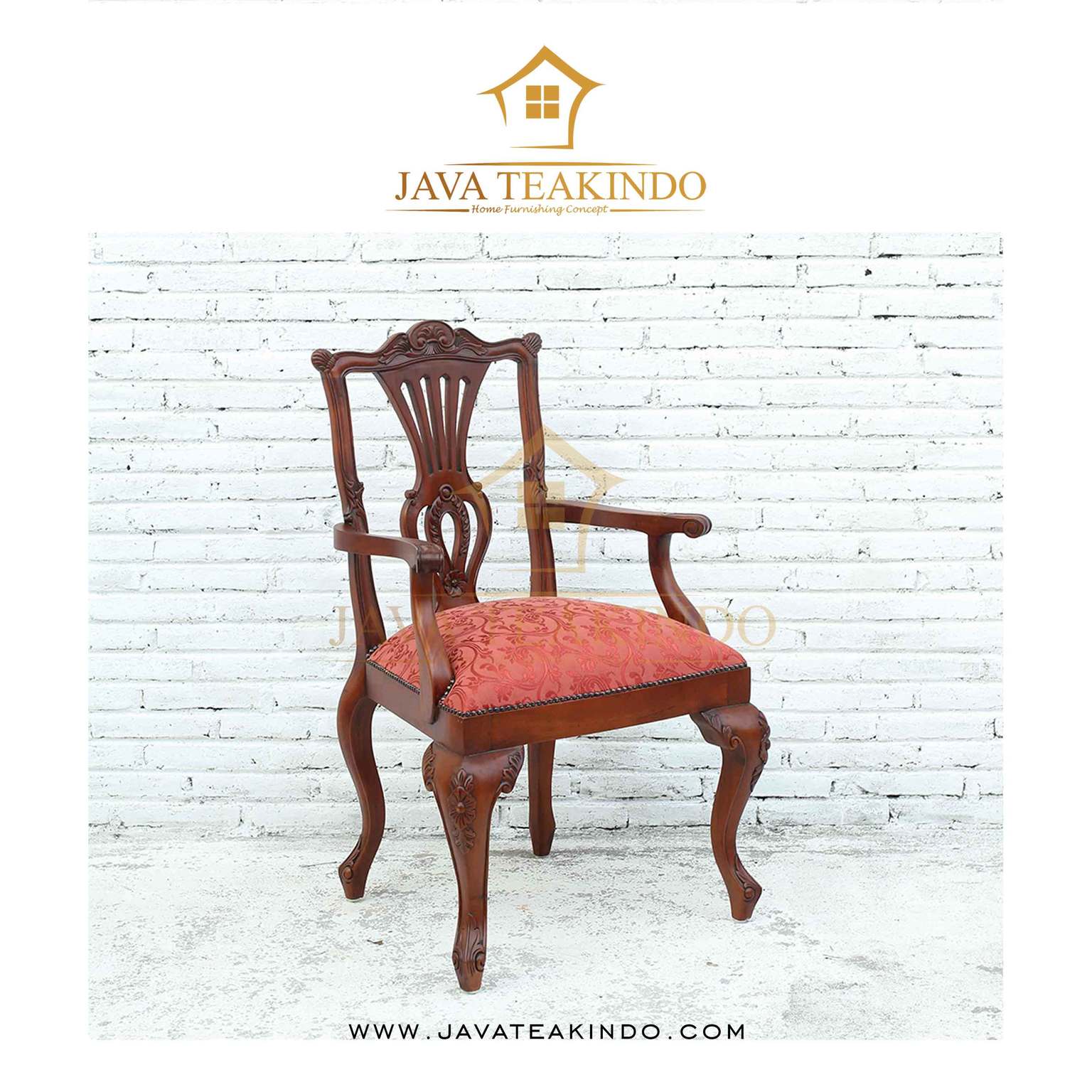 Classic Arm Chair with Red Fabric Abimanyu